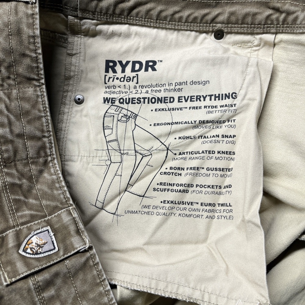 KUHL Rydr Pants Men's Size 42X30.5 Khaki Tan‎ Patina Dye Outdoors Workwear - Picture 8 of 16